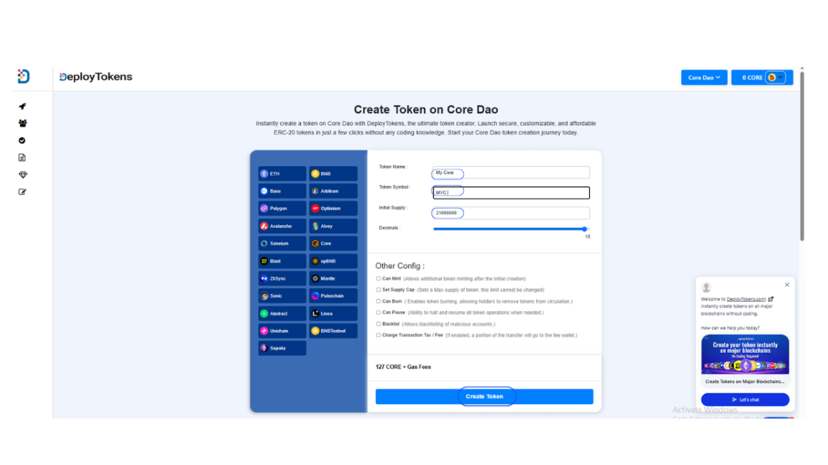 How to Create Token on Core in 5 Steps: Complete 101 Guide - deploytokens